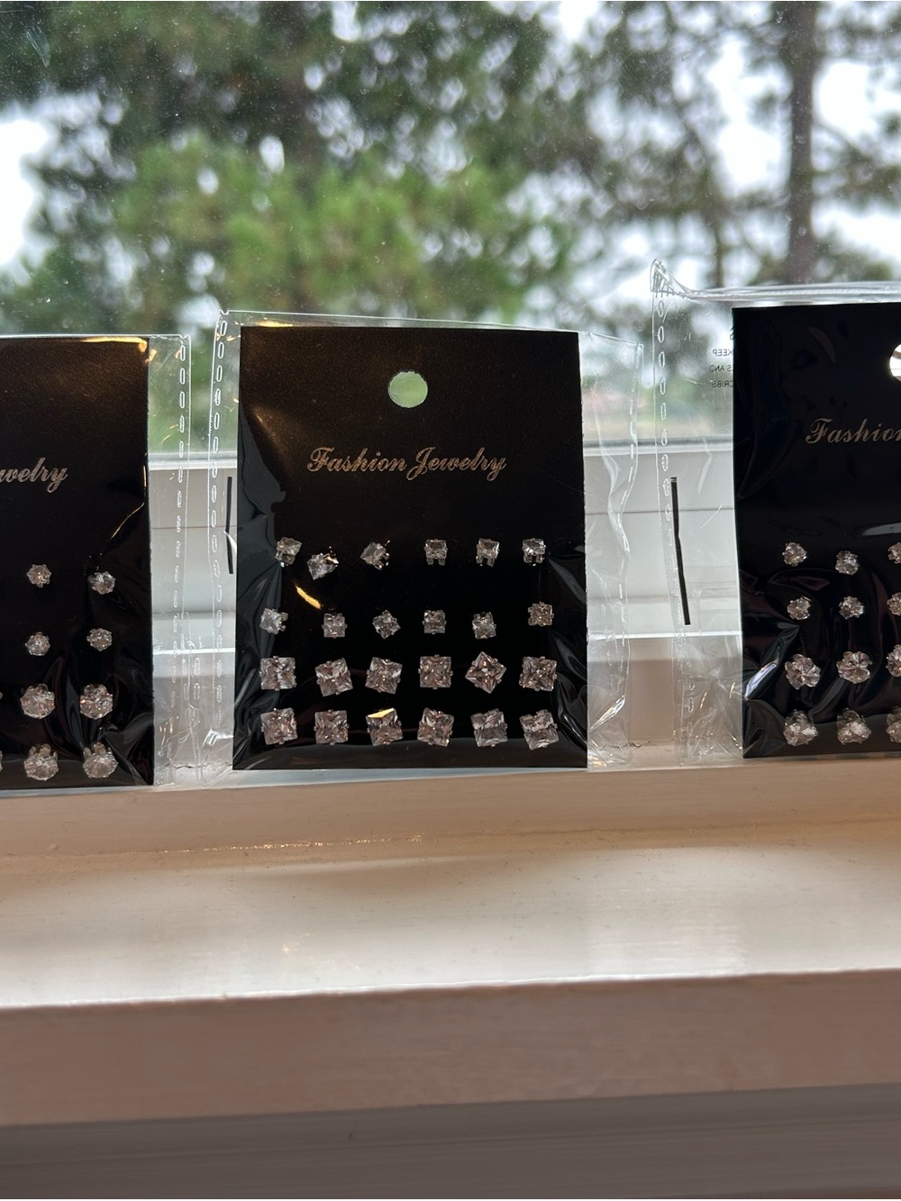 Fashion Jewelry Set of Clear Crystal Stud Earrings - Silver Tone